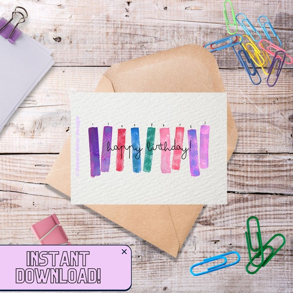 Happy Birthday Card | Digital Printable Card, hand painted using watercolours | birthday gifts