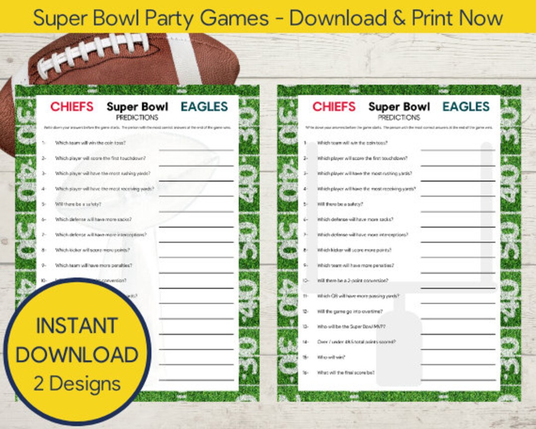 PRINTABLE Super Bowl Party Game Super Bowl Prediction Game Etsy