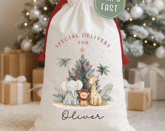 Christmas Sack Personalized, Animal Christmas Sack, Kids Christmas sack, Baby Christmas Sack, Large Christmas Stocking Sack