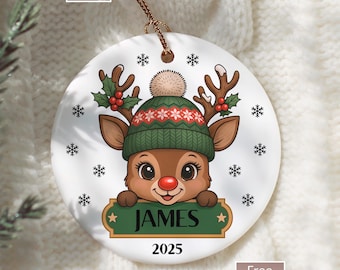 Reindeer Ornament, Reindeer Name Ornament for Kids, Reindeer Christmas Ornament, Rudolph the Red Nosed Reindeer Ornament, Initial Ornament