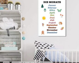 Learning poster "The Months" for children - children's room, classroom, kindergarten group