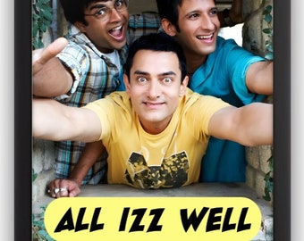 3 Idiots Movie Quote Digital Art Poster | Aamir Khan | Bollywood | All Izz Well | Instant Download | High Resolution