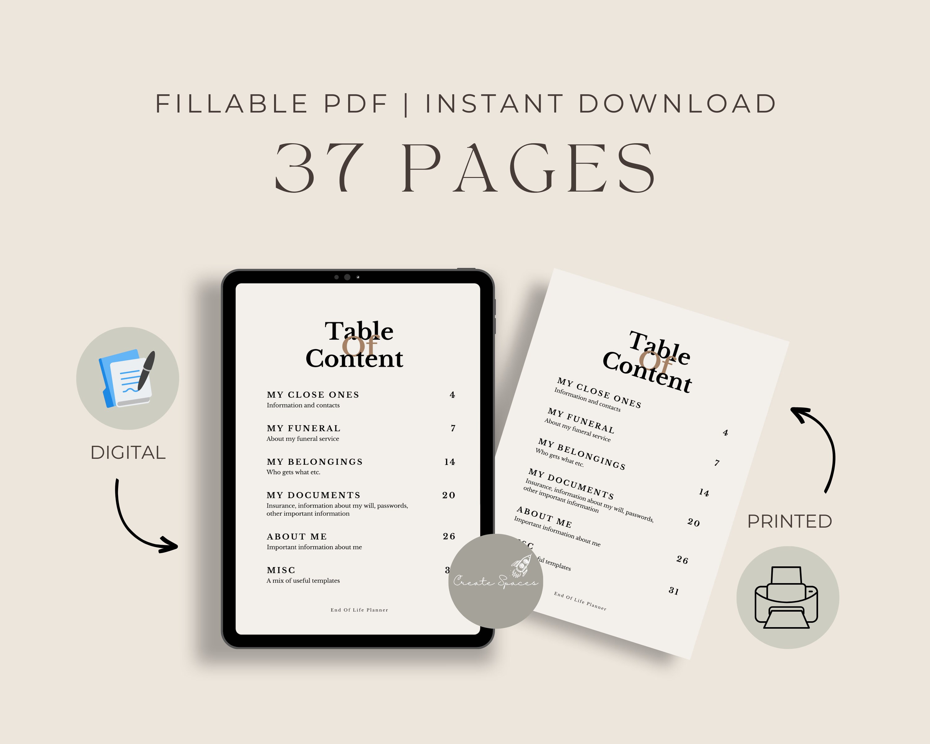 End of Life Planner | Printable PDF &amp; Digital | Funeral Preparation ...