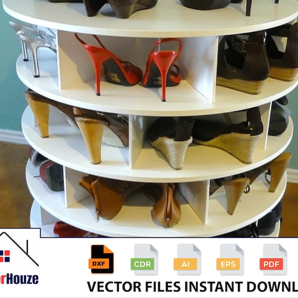 Circular Shoe Rack Round Shape Shoe Cabinet 6mm Cdr Dxf Svg Ai Eps Pdf Laser Cut Glowforge Cricut Cector Instant Download Vector Files