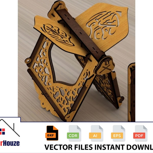 Koran Ständer Koran Halter Geschenk für Muslime Holz Rahle 6mm Cdr Ai Dxf Pdf Laser Cut Glowforge Cricut Cector Instant Download Files