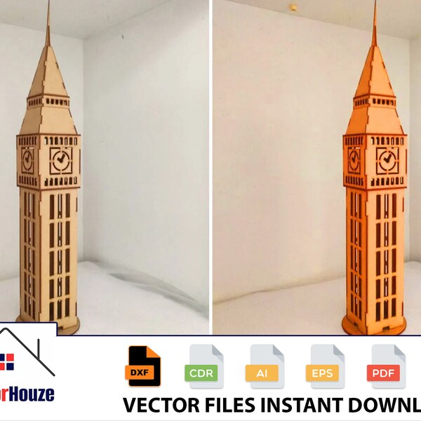 Big Ben London, Big Ben London Model, Big Ben London 3D, Big Ben London Puzzle 3mm Cdr Ai Dxf Pdf Laser Cut Instant Download Files