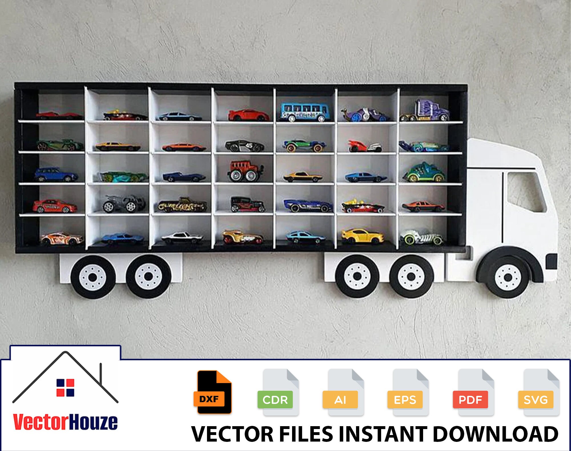 Hot Wheels Car Storage Truck, Toy Car Storage Truck Wall Shelf Cdr Dxf