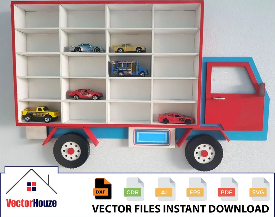 Car Storage Truck, Toy Car Storage Truck Wall Shelf 3mm and 6mm Cdr Dxf