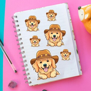 Golden Retriever Sticker, Dog Sticker, Happy Cowboy Hat Sticker, Colorful, Cute Design, Laptop, Water Bottle, or Car, Gift for Dog Lovers