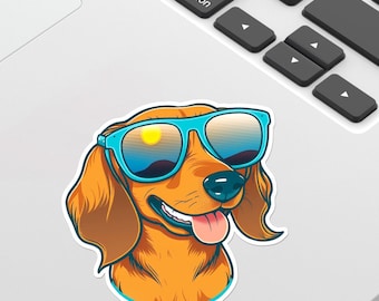 Dachshund Sticker, Dog Sticker, Weiner Dog, Happy, Sunglasses, Sticker, Colorful, Cute Design, Laptop, Water Bottle, or Car, Gift, Dog Lover