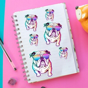 English Bulldog Sticker, Dog Sticker, Happy, Sunglasses, Sticker, Colorful, Cute Design, Laptop, Water Bottle, or Car, Gift for Dog Lovers