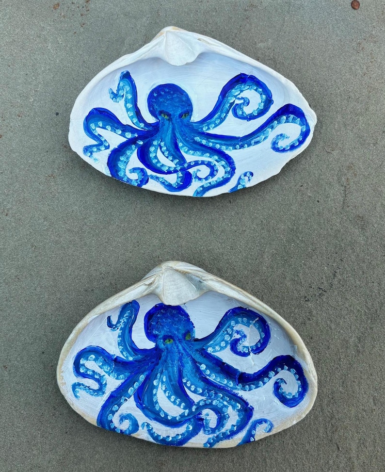 Hand-painted Octopus Shell: Coastal Ring Dish, Sea Life Decor - Etsy