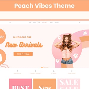 Shopify Theme Peach Vibes Customizable Colors Shopify Template Editable Canva Banners Boutique Feminine Aesthetic Shopify Theme Design 2.0