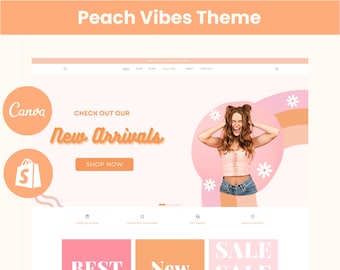 Tema de Shopify Peach Vibes Colores personalizables Plantilla de Shopify Banners editables de Canva Boutique Estética femenina Diseño de tema de Shopify 2.0