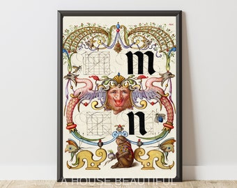 The Letters m n from The Model Book of Calligraphy (1561–1596) | Wall Art | Digital Print | Personalized Unique Art