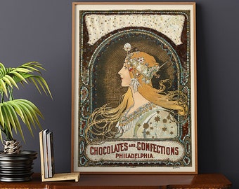 Chocolate and Cofections Vintage Poster | Kitchen Wall Art | Living Room Wall Art | Instant Download