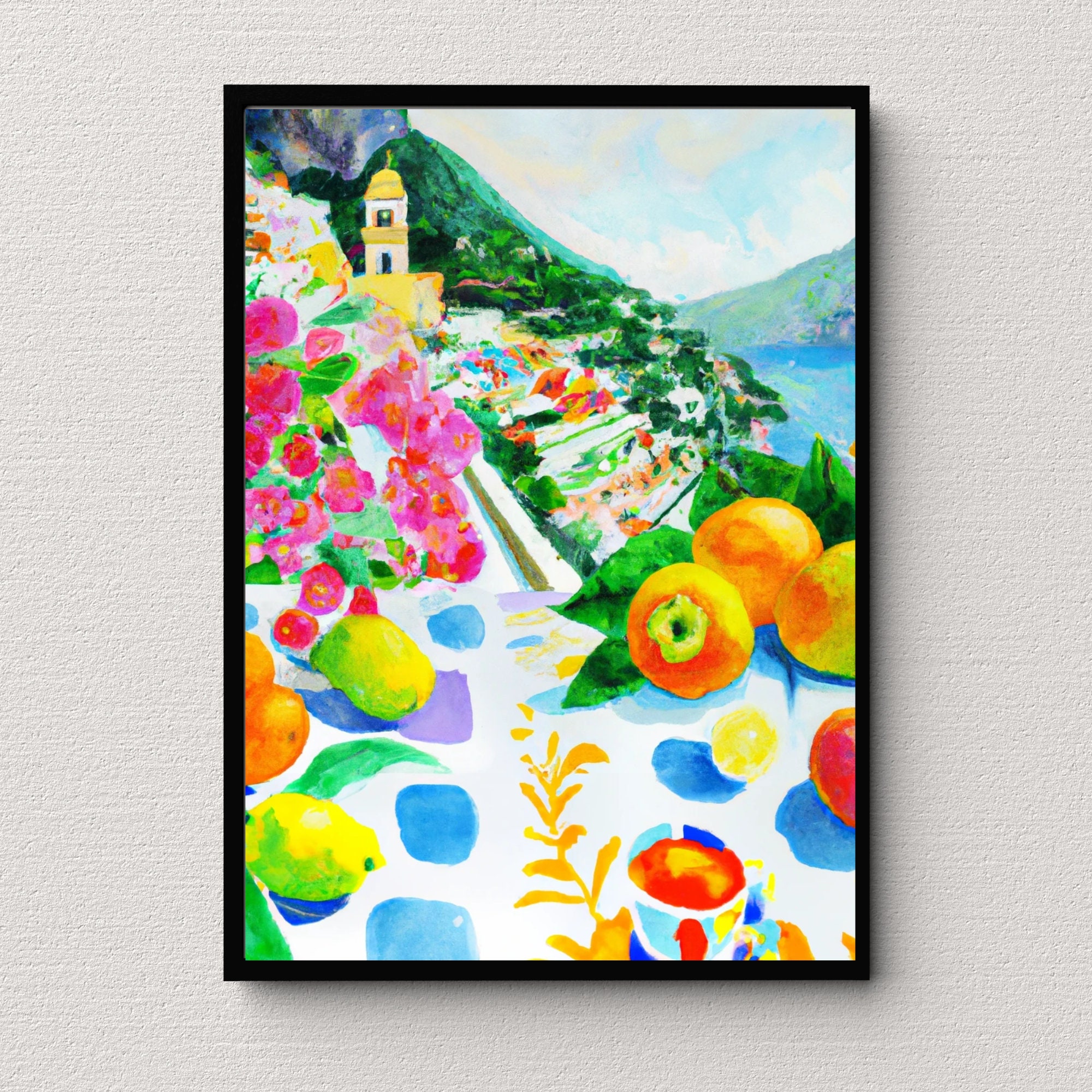 Positano Amalfi Coast Watercolor Print Florals and Citrus Etsy