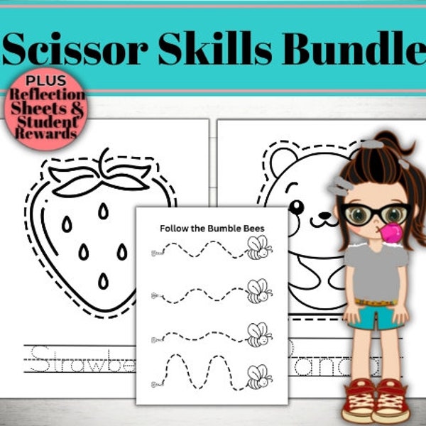 39 pages of Scissor Skills. Beginning scissors. Cutting printable. Digital download.