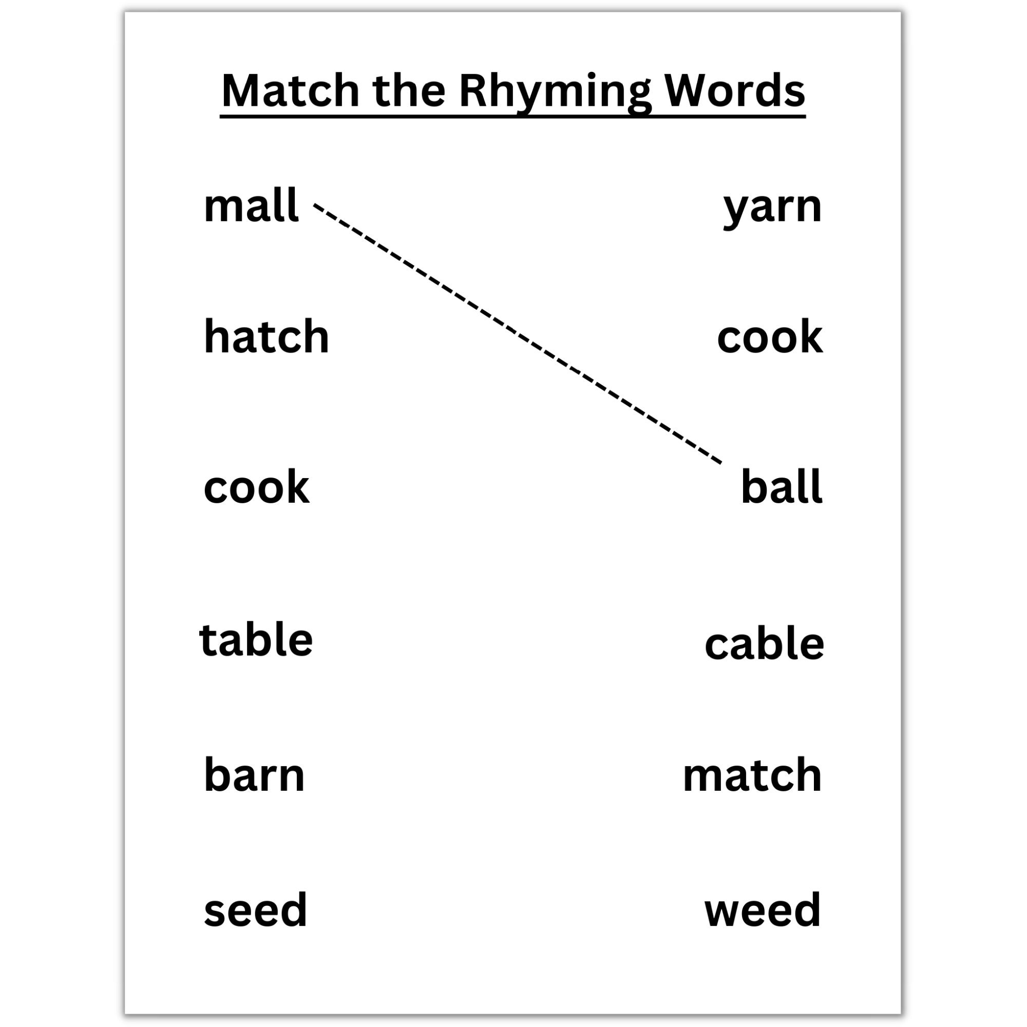 10 Printable Rhyming Words Worksheets. Words That Rhyme. Etsy UK