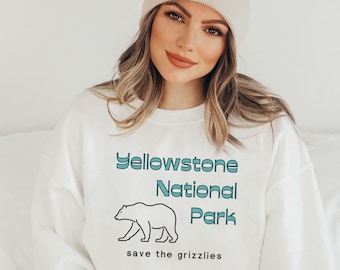 Save the Grizzlies Crewneck Sweatshirt, Retro Yellowstone Top