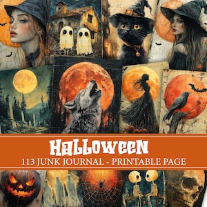 Halloween, Junk Journal Seiten, Digital Scrapbook Papier Kit, Gothic Printable, Kürbis Collage Sheet, Vintage Ephemera
