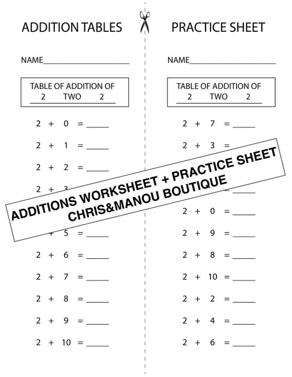 Addition Tables Worksheet
