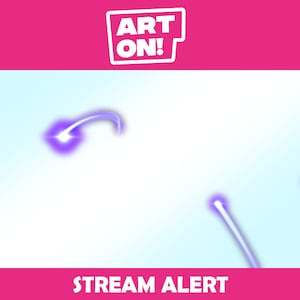 May include: A white background with purple and white streaks of light. The text "STREAM ALERT" is at the bottom of the image.