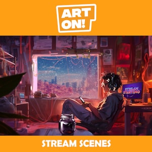 Man in Lofi Room Cozy Twitch Scenes | Twitch Stream Overlays | Stream Animated Scene | Cozy Twitch Overlay Stream Screen