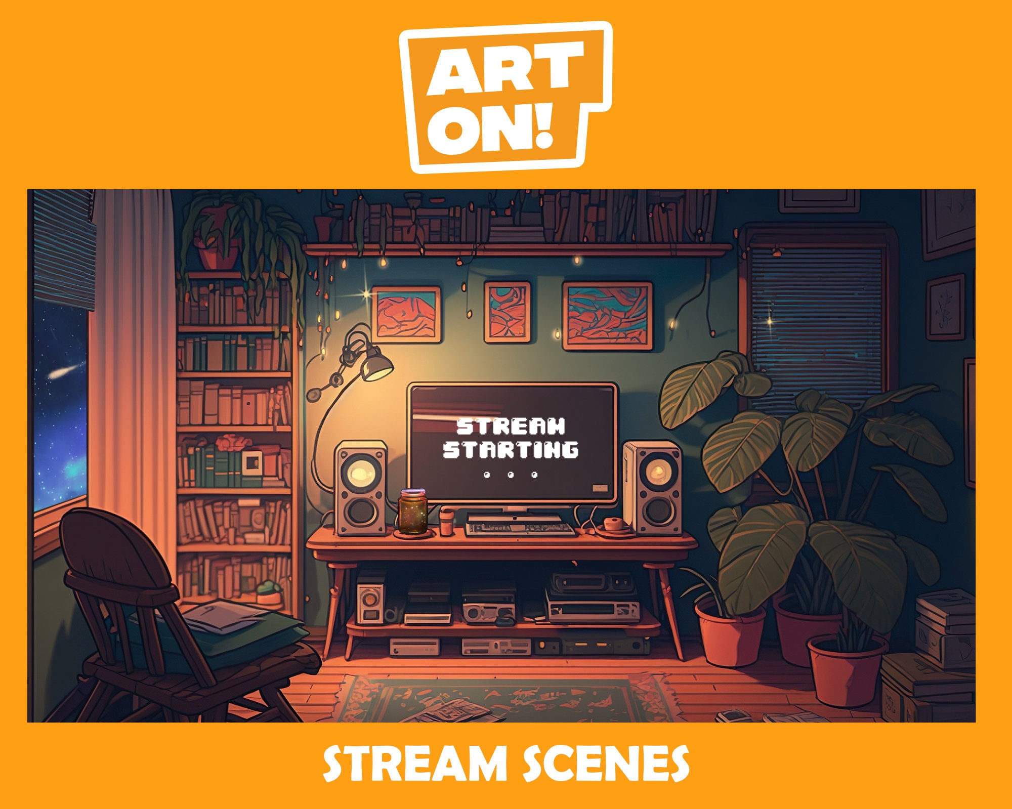 Animated Lofi Gaming Room Twitch Stream Scenes (Digital Download)