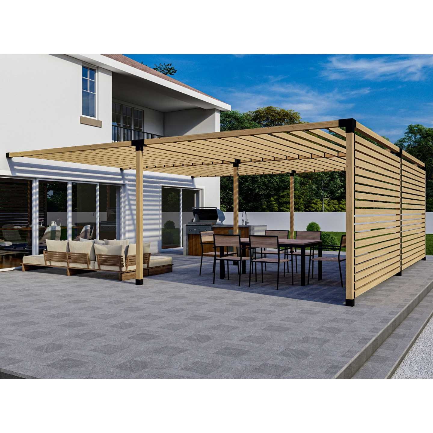 Free-Standing Pergola Kit for 4x4 Wood Posts (Any Size Up to 12' x 12') -  With Inline Roof Rafters (Close Spacing)