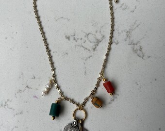 Color coin charm necklace