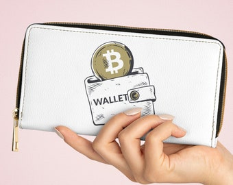 Bitcoin Logo Zipper Wallet, Secure and Stylish White Wallet for Crypto Enthusiasts