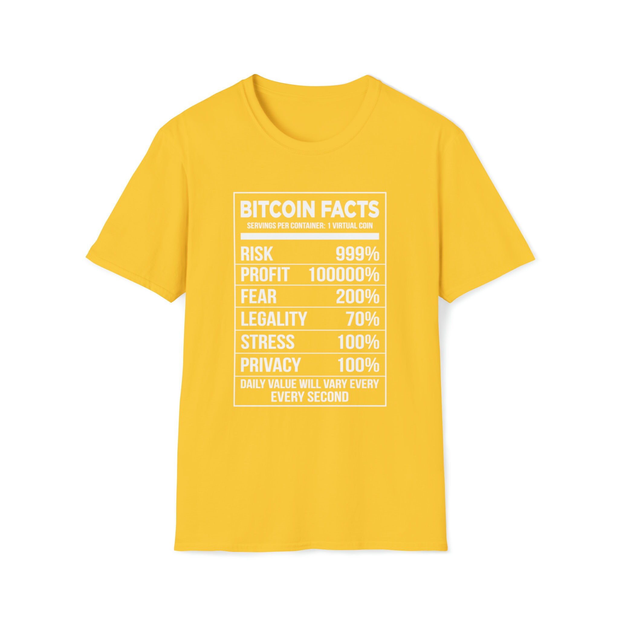 Bitcoin Facts T-shit | Humor Tee: Nutritional Facts - Risk, Profit, Fear,  Legality, Stress BTC Gift Ideas - Etsy