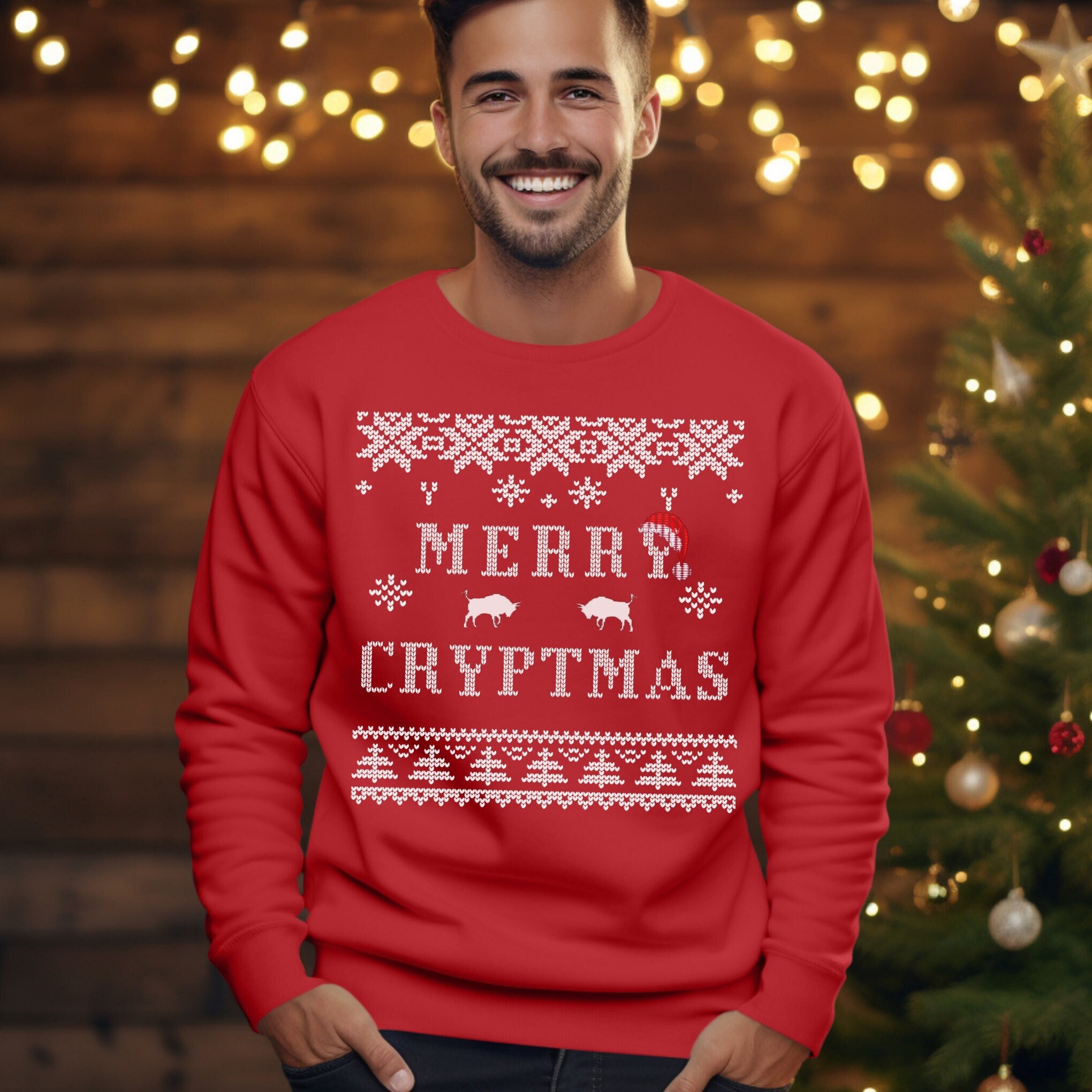 Maglietta A Maniche Lunghe Di Natale Unicornio Xmas Horse Per Uomo