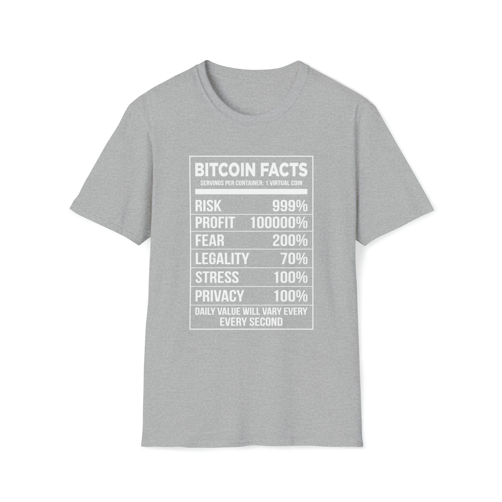 Bitcoin Facts T-shit | Humor Tee: Nutritional Facts - Risk, Profit, Fear,  Legality, Stress BTC Gift Ideas - Etsy