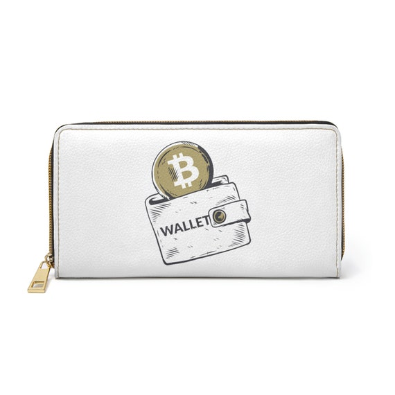 Portafoglio con cerniera con logo Bitcoin, portafoglio bianco