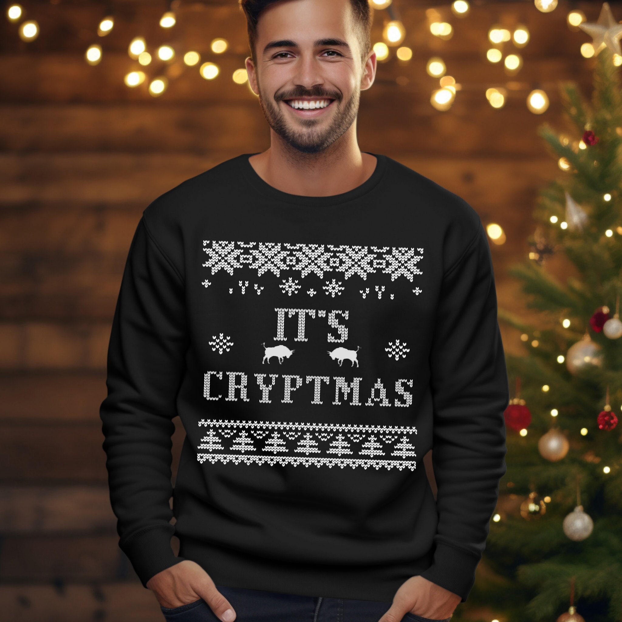 Bitcoin Buy The DIP - Maglietta da uomo Ugly Christmas Sweater