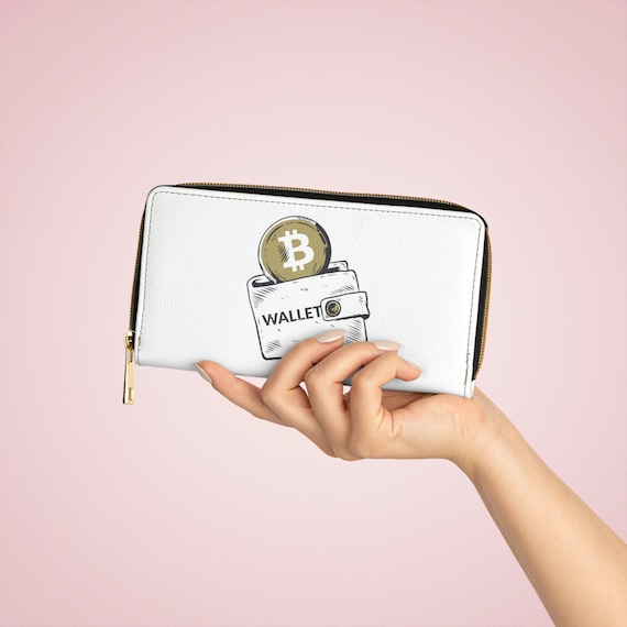 Portafoglio con cerniera con logo Bitcoin, portafoglio bianco