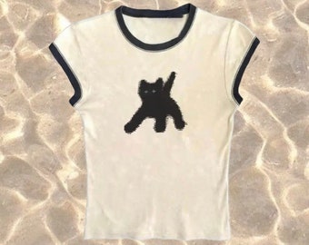 Y2k Crop Top Women Harajuku casual fashion hip hop pet T Shirts Gothic Cute Cat Print Harajuku Streetwear Graphic Tee Kawaii SummerClothes