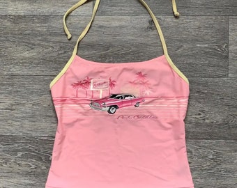 aesthetic vintage pink halterneck retro tank top y2k clothing trendy top graphic shirt cute gift 2000s inspired streetwear coconut girl