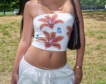 Hibiscus flower tropical bandeau crop top for summer