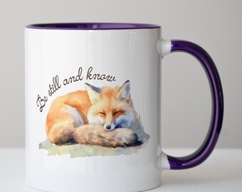 Christian Fox Mug Be Still And Know Bible Verse Coffee Mug Colored Tea Cup Faith Gift For Friend Religious Cup Cute Christian Gift Idea