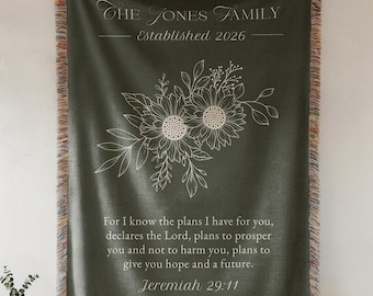 Personalized Family Name Blanket Christian Wedding Gift for Couple Housewarming Gift Custom Family Blanket New Home Gift for Newlyweds