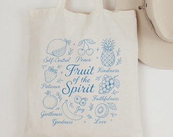 Bolsa de lona cristã Fruit Of The Spirit, bolsa de praia com versículos bíblicos, presente religioso para ela, bolsa bíblica, acessórios cristãos fofos