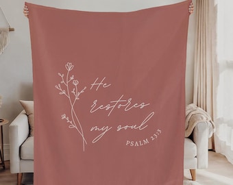 Christian Plush Throw Blanket Psalm 23 He Restores My Soul Scripture Blanket Cozy Faith Home Decor Christian Gift for Women
