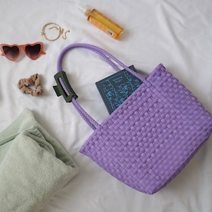 Lilac Tote Fairtrade Plastic Bag, Handwoven Recycled Plastic Bag, Handmade Woven Purse