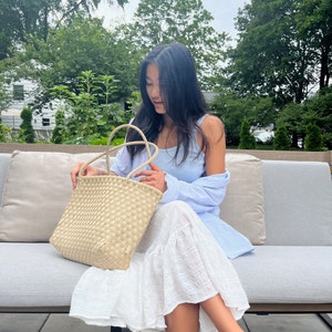 Beige Tote Fairtrade Plastic Bag, Handwoven Recycled Plastic Bag, Handmade Woven Purse