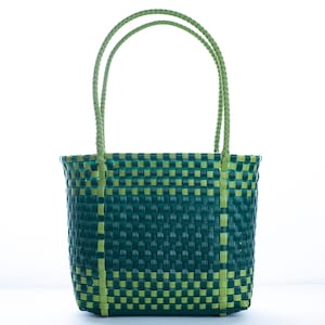 Green Striped Tote Fairtrade Plastic Bag, Handwoven Recycled Plastic Bag, Handmade Woven Purse