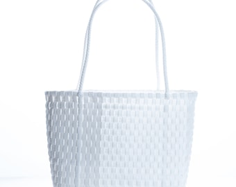 Sac en plastique blanc, Sac en plastique recyclé tissé à la main, Sac à main tissé à la main