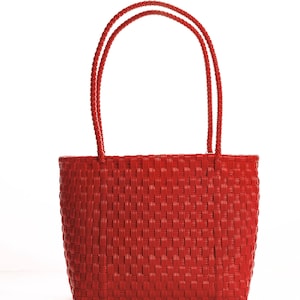 Red Tote Fairtrade Plastic Bag, Handwoven Recycled Plastic Bag, Handmade Woven Purse